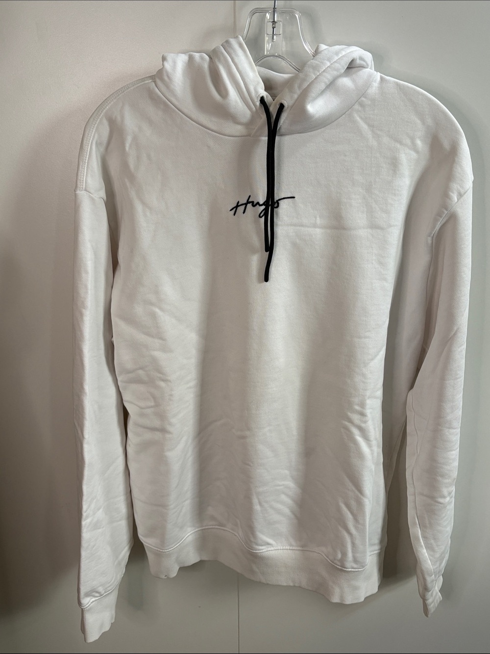HUGO White Hooded Sweatshirt with Black Script Logo M